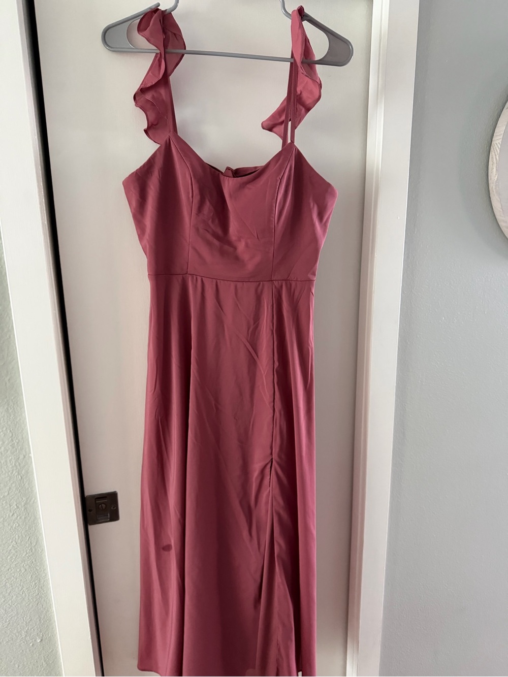 Azazie Mauve Ruffled-Strap Midi Dress